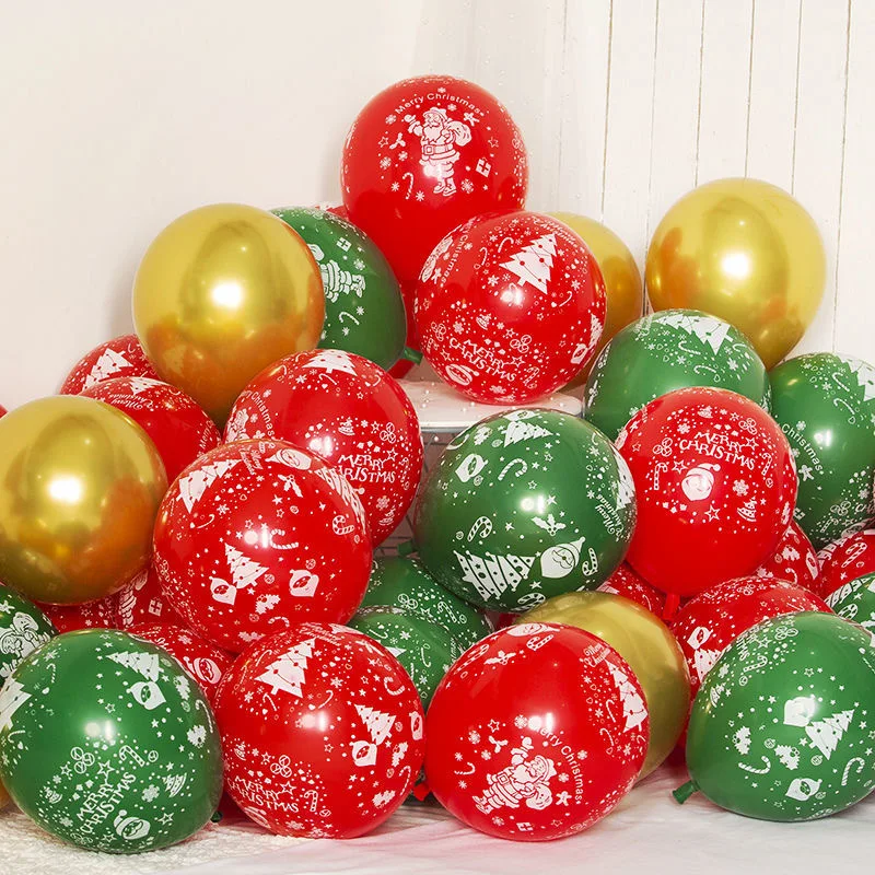 hot sale 12 inches green red merry Christmas printed latex balloon for Christmas day