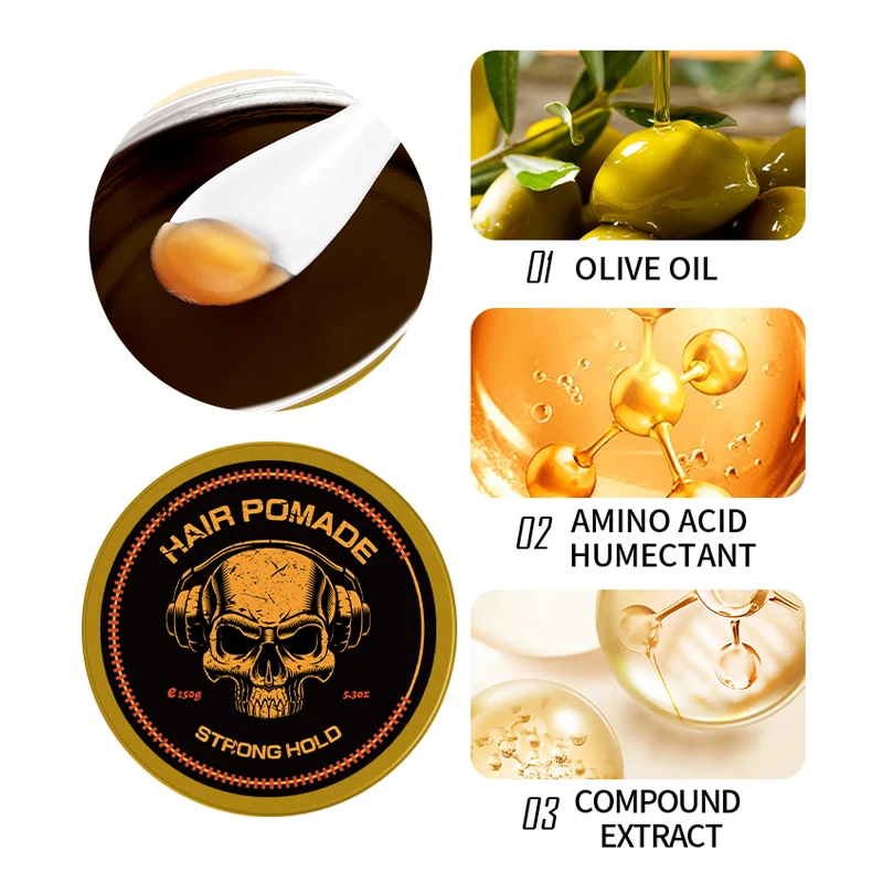 Private brand 150g olive oil shine strong hold hair gel styling product hair wax waves pomade for men