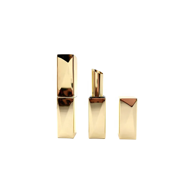 gold special-shape aluminum lipstick tube/case With magnets, Slanted round inner tube,12.1/12.7mm