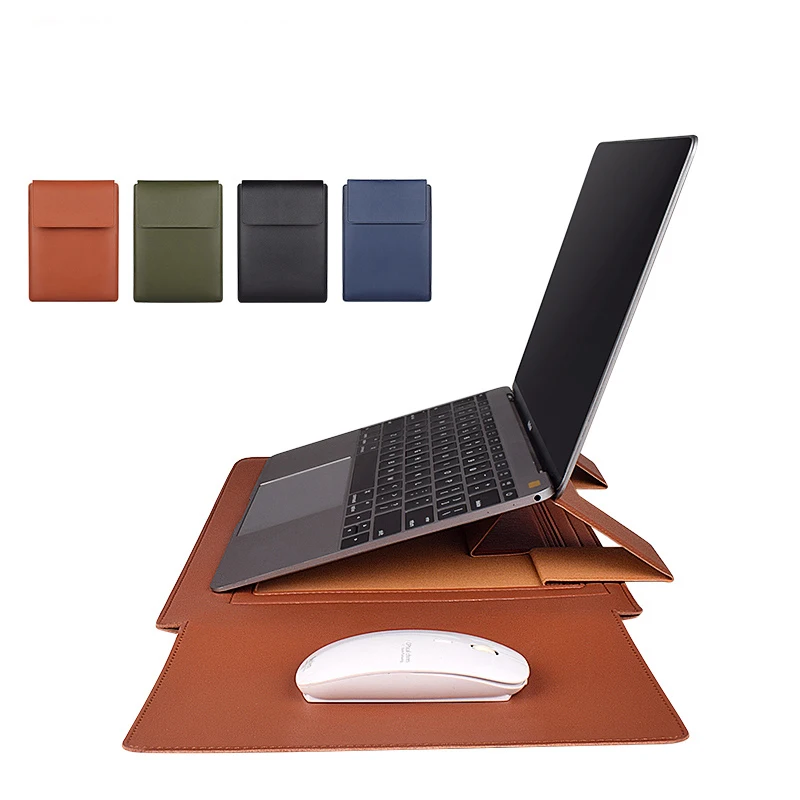 2 in 1 PU Leather Laptop Sleeve Stand Bag Trendy Waterproof Notebook Computer Case With Mouse Pad