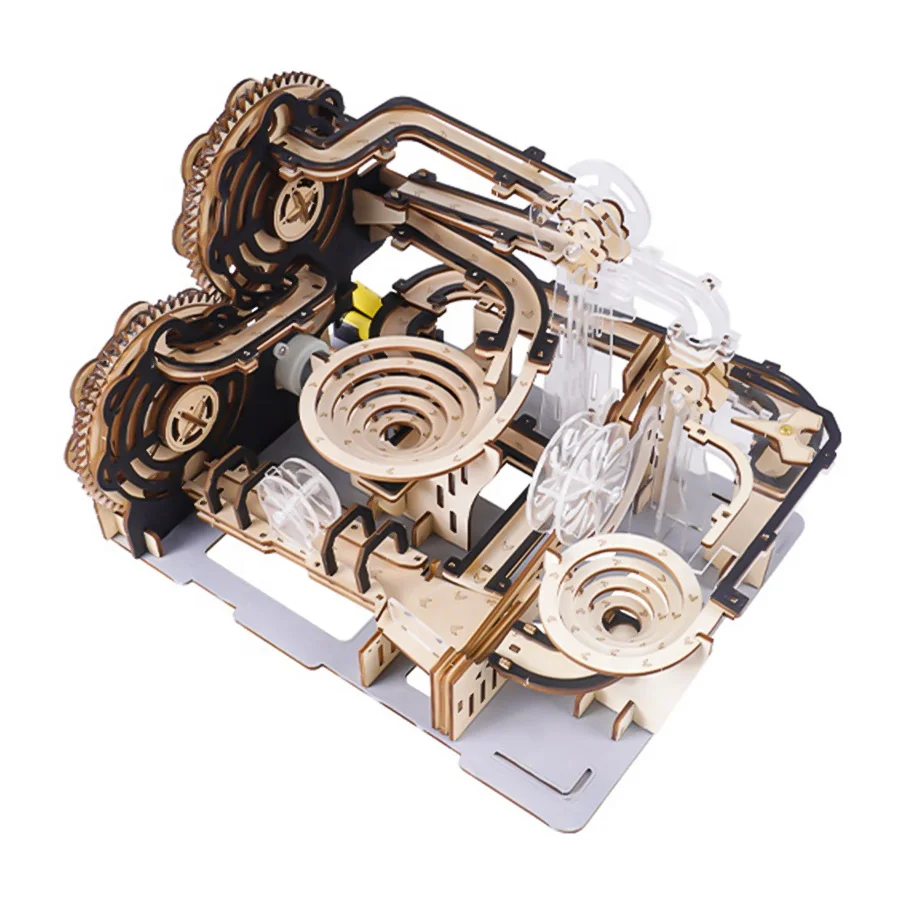 Hand Self Assemble Marble Run Toy Mechanical Gear Model DIY Wooden 3D Puzzles For Boy