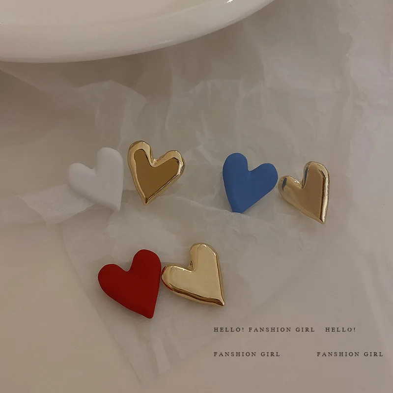 Jewelry 925 silver needle asymmetric candy color Love Earrings Korean temperament sweet simple lovely