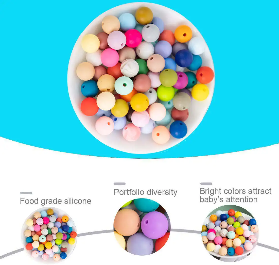Wholesale New Soft Round Beads Silicone 12mm Bpa Free Baby Teething Beads Silicone Beads For Keychain Making