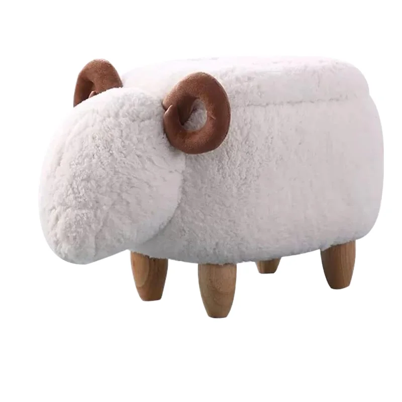 Animal-Shaped Soft Cushion Ottoman Bench Wooden Entry Footstool Step Stool for Living Room or Dormitory
