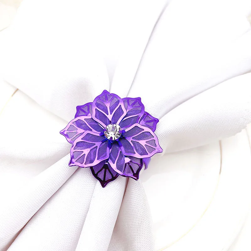 luxury black easter luxury diamond napkin rings set accessories gold silver brass red flower leaf crystal wedding fancy alloy