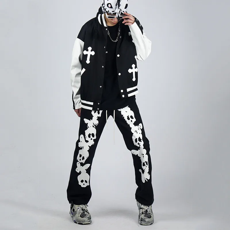 latest American Harajuku unisex Bone love Towel oversize embroidery popular High Street coat Baseball jacket