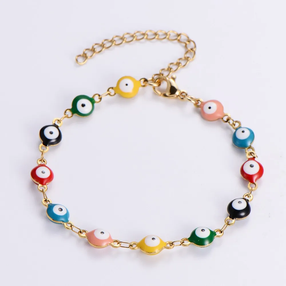 Hot Sale Custom High Quality Stainless Steel 18K Gold Plated Colorful Luxury Turkey evil eyes Bracelet Cute Eyes Bracelet