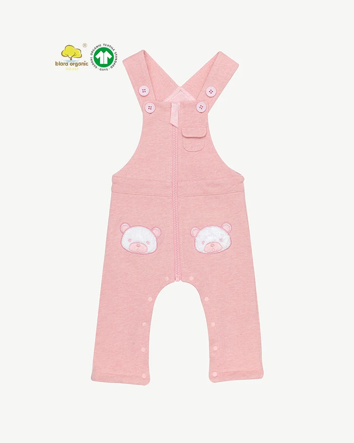 Organic Cotton Padded Jumpsuit with Embroidered Carton Bear Rabbit Tail Thick Warm Winter Overall for Boy and Girl Suspender Pan