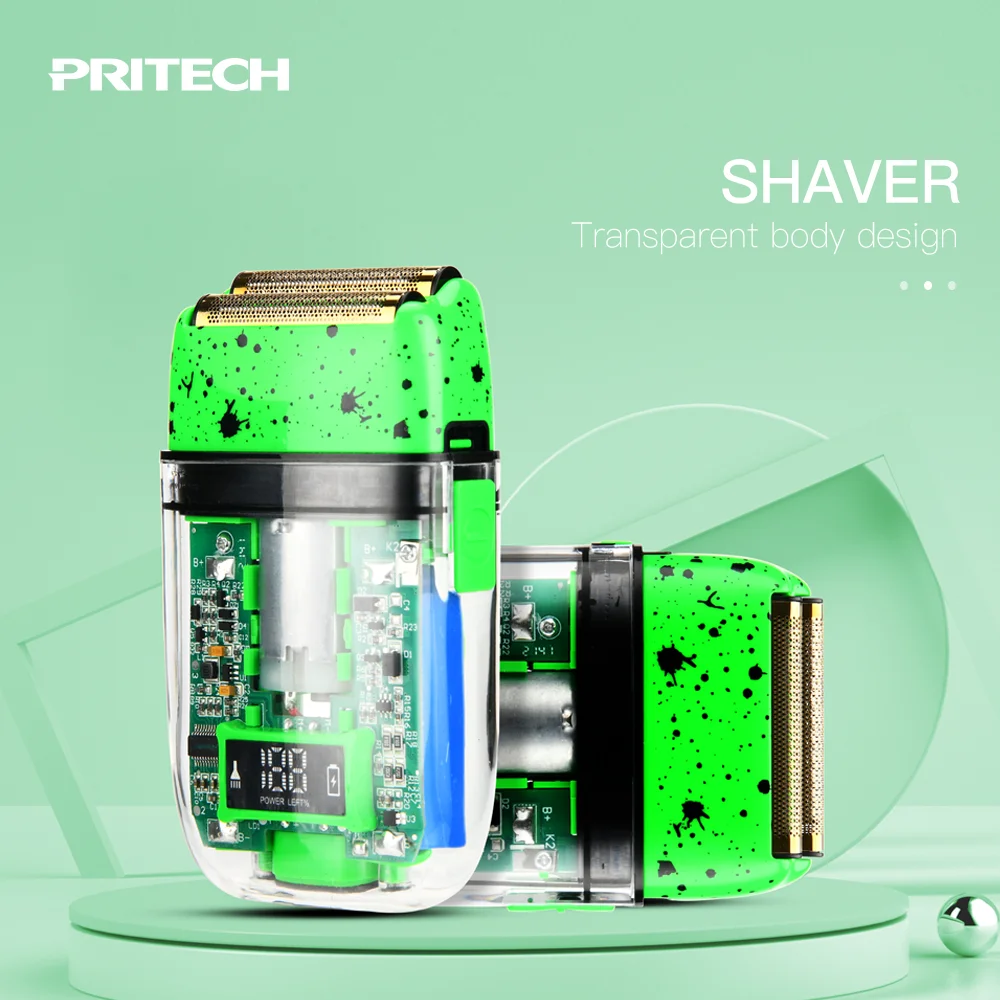 PRITECH Portable Travel USB Rechargeable Beard Shaving Machine Twin Blade Foil Shaver Electric Customized Male Face 2 Hours 3W