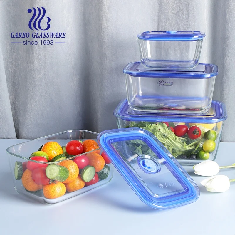 1L Glass Lunch Box With Divider and Lid Heat resistant glass food container