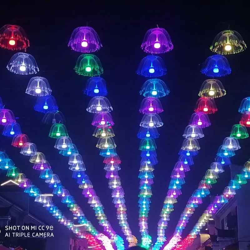 Net red LED fiber optic jellyfish light colorful waterproof Christmas New Year restaurant bar decorative chandelier