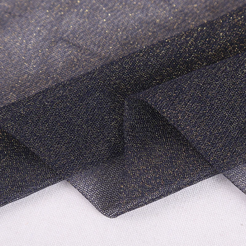 Wholesale Factory Gold Lurex Mesh Stretch Fabric Polyester  Black Mesh Gold Yarn Fabric