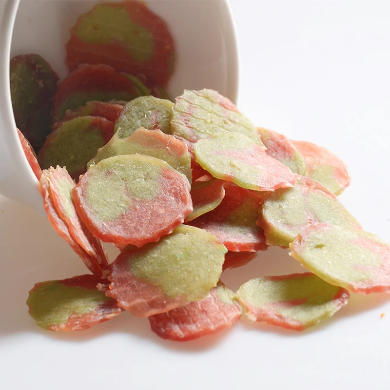 Бесплатные образцы двойные круглые ломтики утки и брокколи Угощение для кошек брендовые угощения