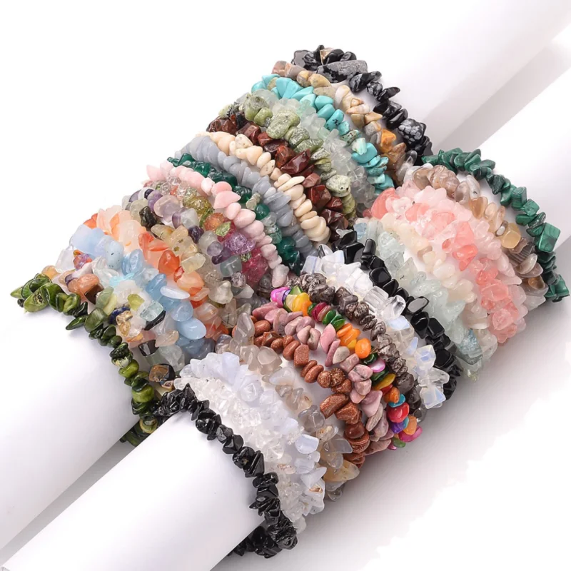 New Arrive Natural Stone Bracelet Crystal Gravels Gemstone Elastic Chips Bracelet For Men And Women