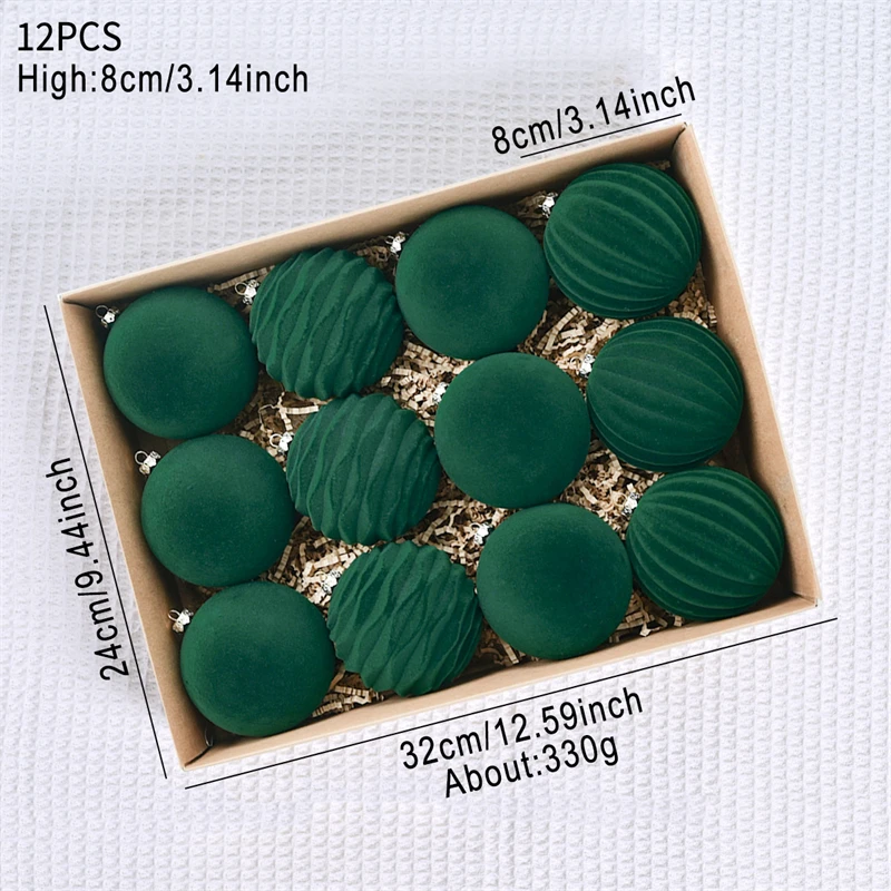 Hot Sale Flocking Plastic Christmas Ball Set 8cm Christmas Bauble Xmas Ball Ornament Set