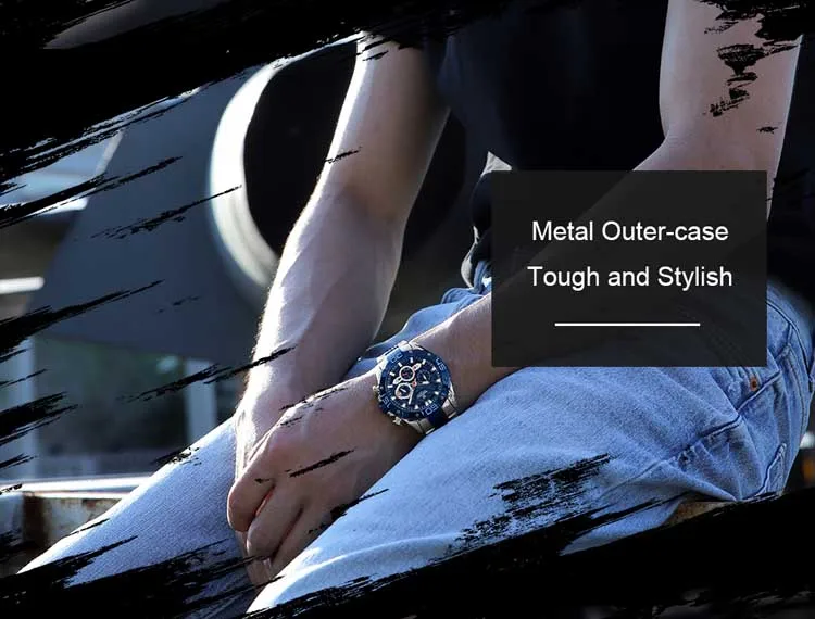 NAVIFORCE NF8019 high quality made in china men hour stylish Stainless steel  band waterproof watch character Casual wrist watch