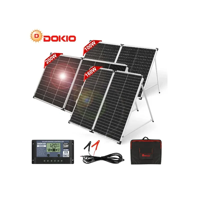 DOKIO 18V 100W 160W 200W Outdoor Portable 100 watt Folding Solar Panels With 12V Charger for Car RV Boat Travel Power Station