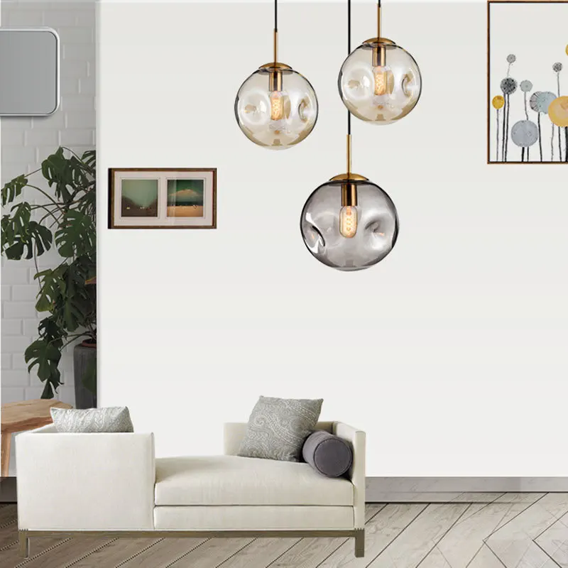 Minimalist Blown Glass Shade hanging lamp bedside nordic hotel bedroom bedside modern glass globe light lockers pendant light