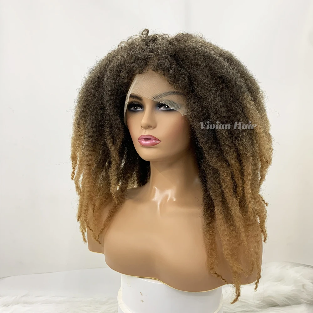 Top quality ombre color soft afro kinky marley braid wigs premium synthetic T part lace frontal wigs dreadlocks braiding hair