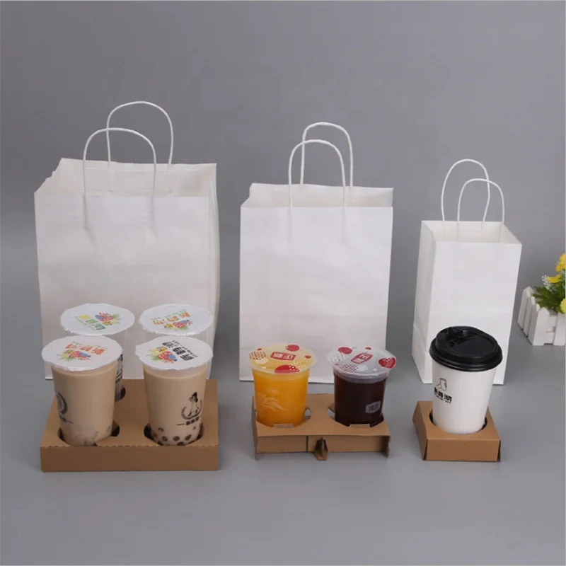 Custom Printed With Your Own Logo PE Film Kraft Paper Bag Bread Packaging Without Handle Take Away Bags For Fast Food