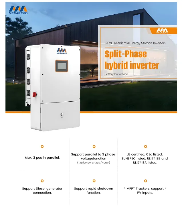 Megarevo Hybrid Inverter for Hybrid Solar System 8KW 10KW 12KW Cheap Price Lithium Battery 380V/120V/240V Output LCD Display