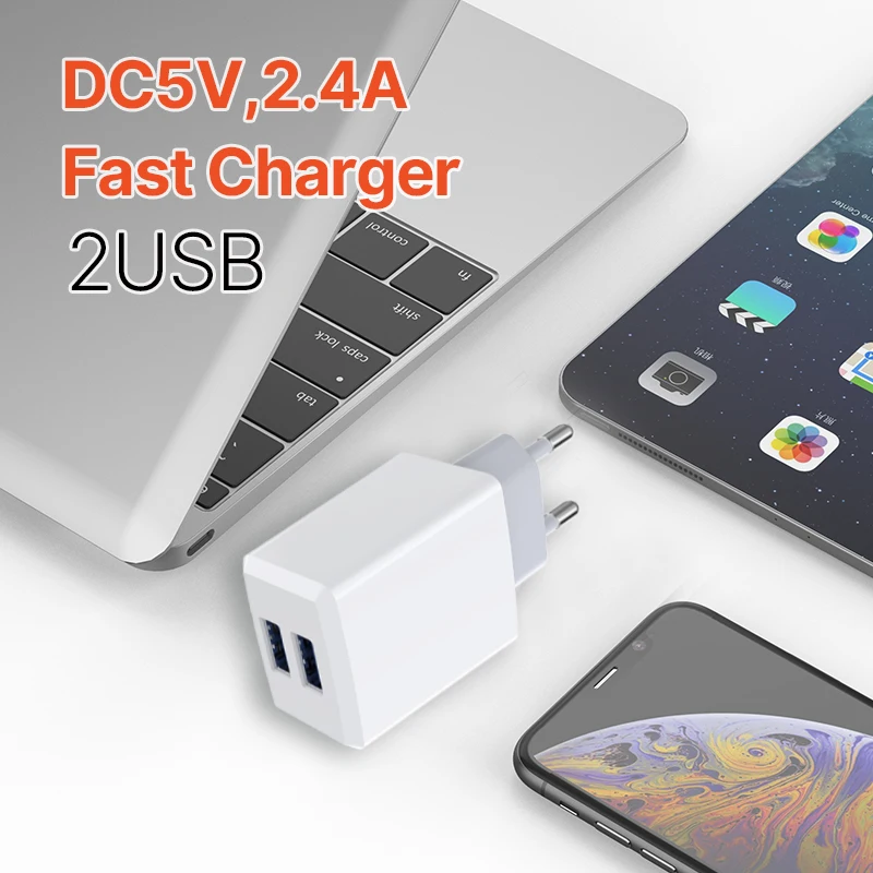A6156 2USB high quality EU plastic wall charger without Cable