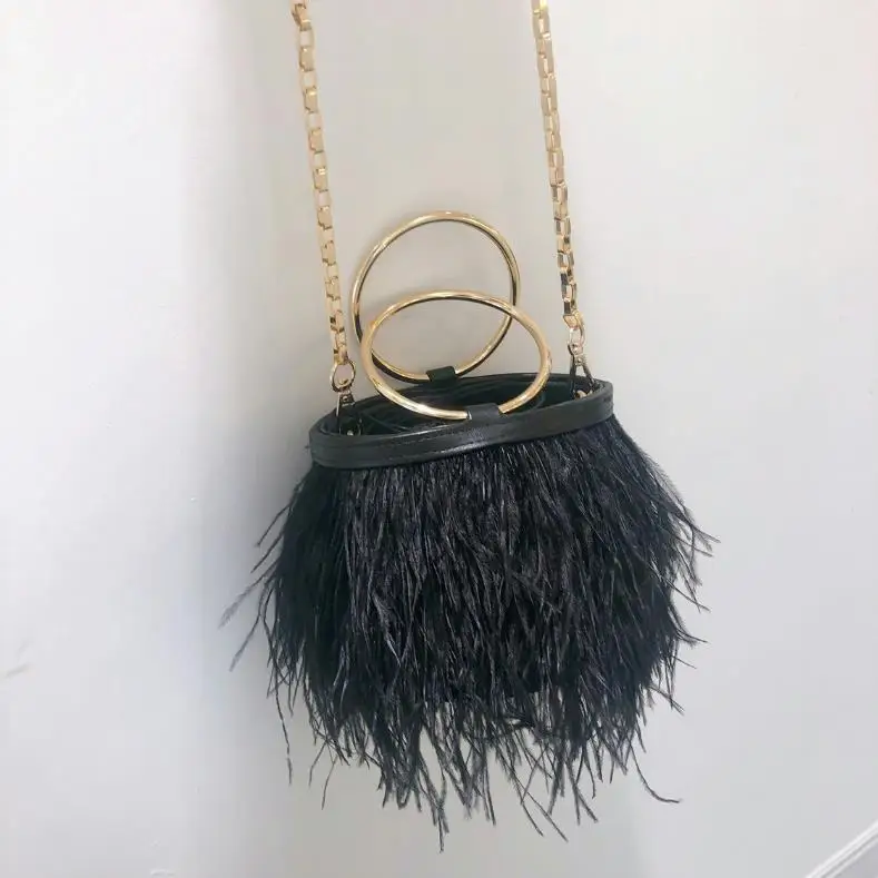 New design multi colors high quality fashion ostrich feather bag