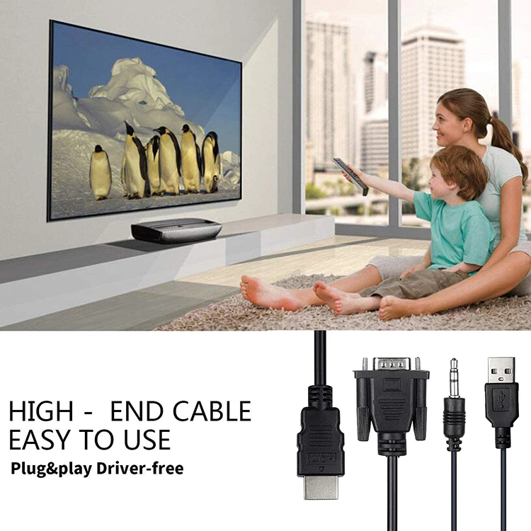 VGA to HDMI Adapter VGA2HDMI Audio Video Converter Cable with 3.5mm Audio for HDTV PC Projector