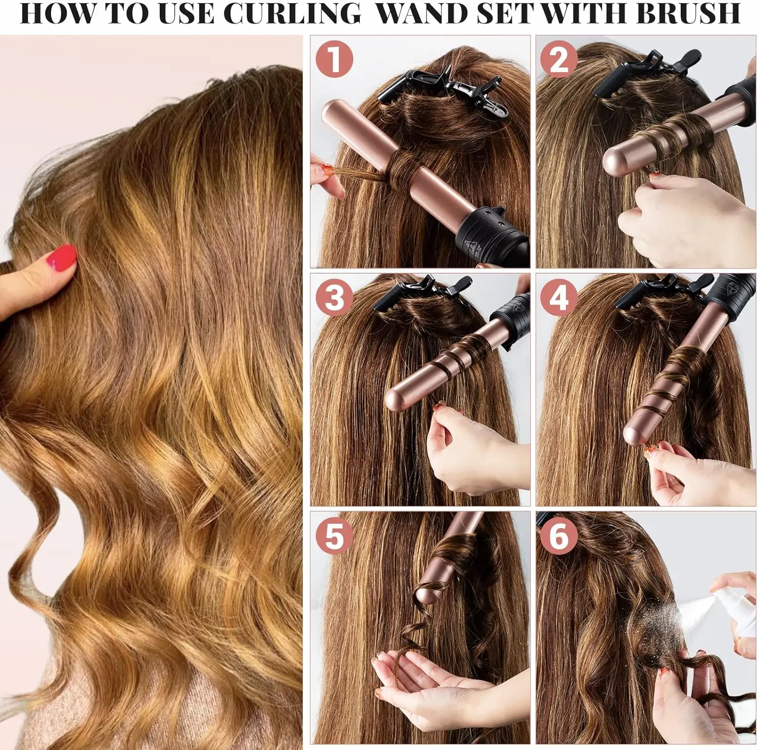 2024 New Concept Hot Selling Fast Heating Curling Ceramic Coating Iron Barrel Curling Iron Set with New Style with Brush