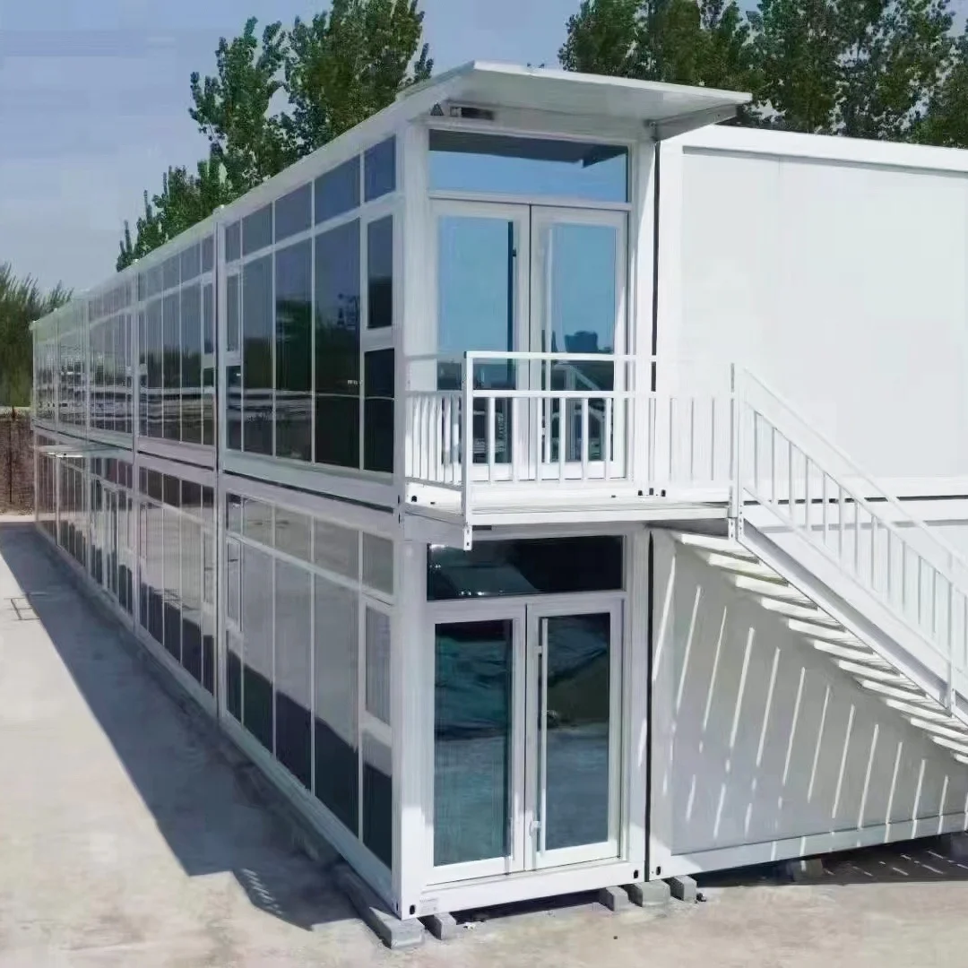 China Green Container 20ft Fast Construction 2 Layers with Stairs Glass Curtain Luxury Office Container Prefab House