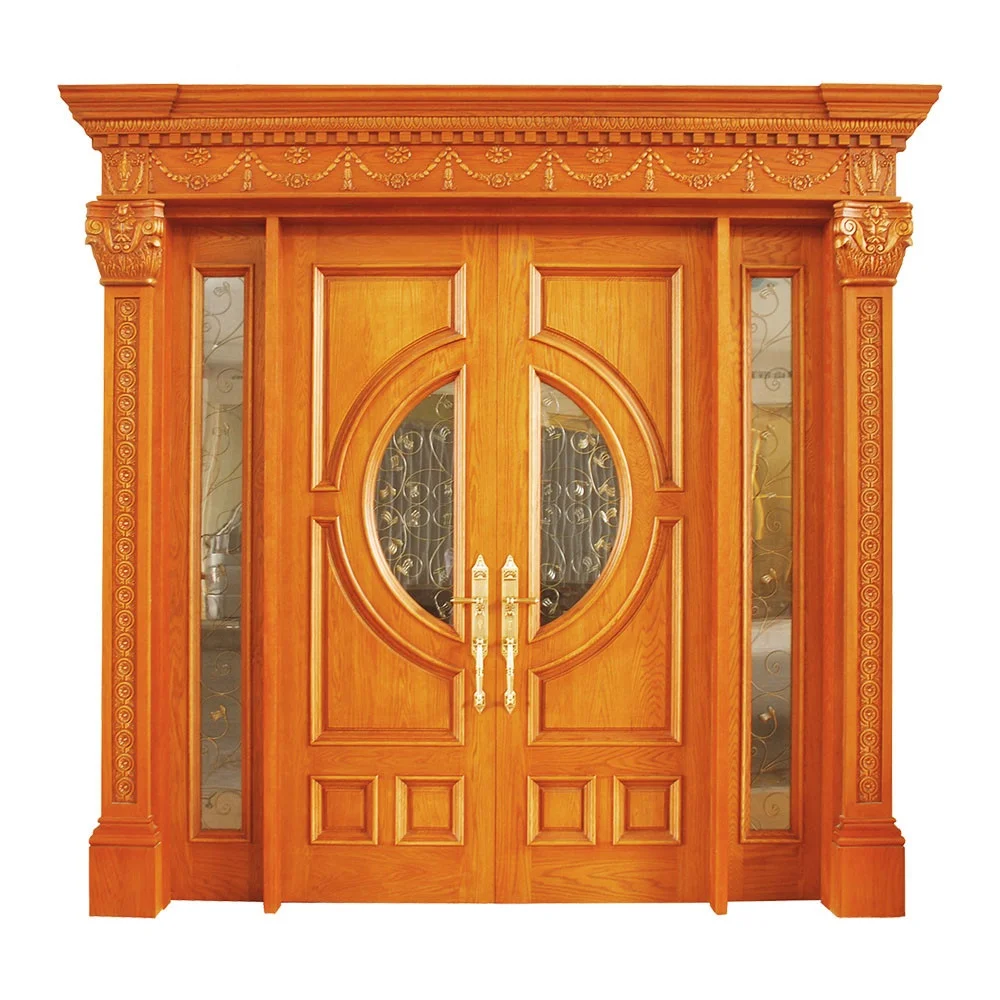 Luxury Door Head Big Double Exterior Solid Wood Door Large Oak Front Door Design