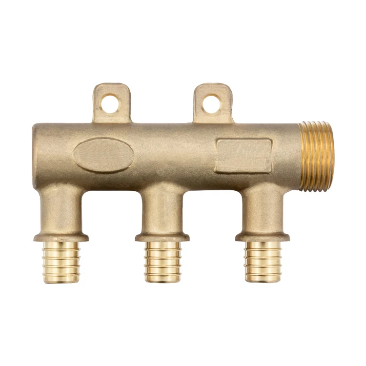 TMOK Factory 3/4  3 Way Outlet Distribution Brass Pex Valve Water Underfloor Manifold