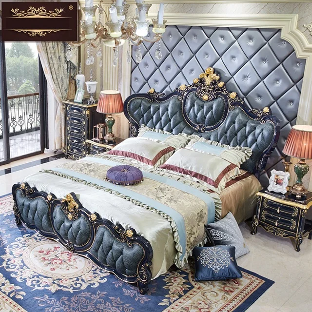 European full solid wood 1.8 master carved Villa leather Bed American double bed 2 m place Princess leather bedroom wedding bed