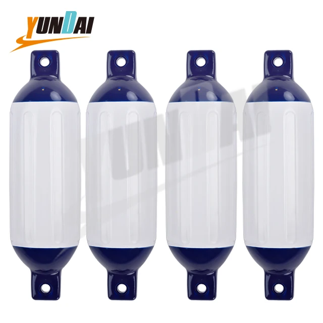 4.5x16' 520g White/Blue two-tone 4 Pack Ribbed Boat Fender PVC Floating Inflatable Yacht Buoy Fender