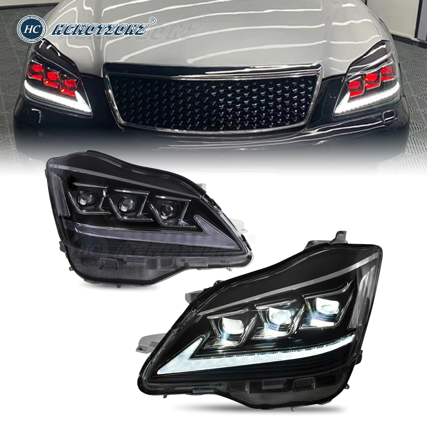 HCMOTIONZ Car Front Lamps 2003-2008 12th Gen with Red Demon Eyes DRL Assembly Animation LED Headlights For Toyota Crown