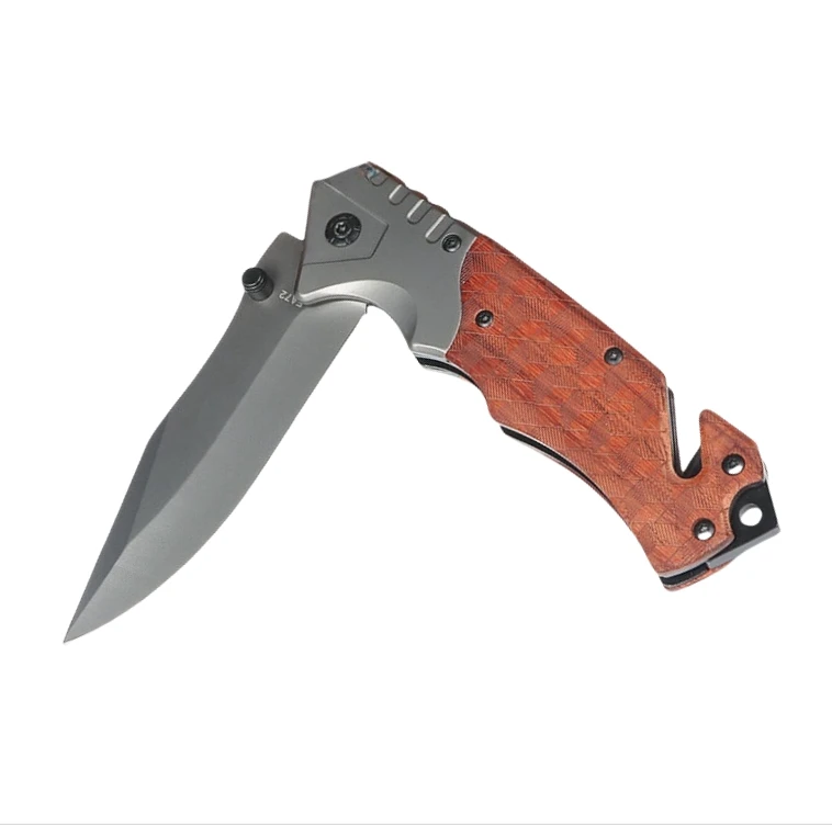 Chinese Customization Wholesale Manufacturer Stainless Steel Blade Wooden Handle Outdoor Camping Survival Folding Pocket Knife