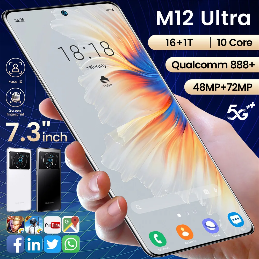 The new mobil  5g phone original m12 ultra smartphones  unlocked gaming cellphones mobile phone