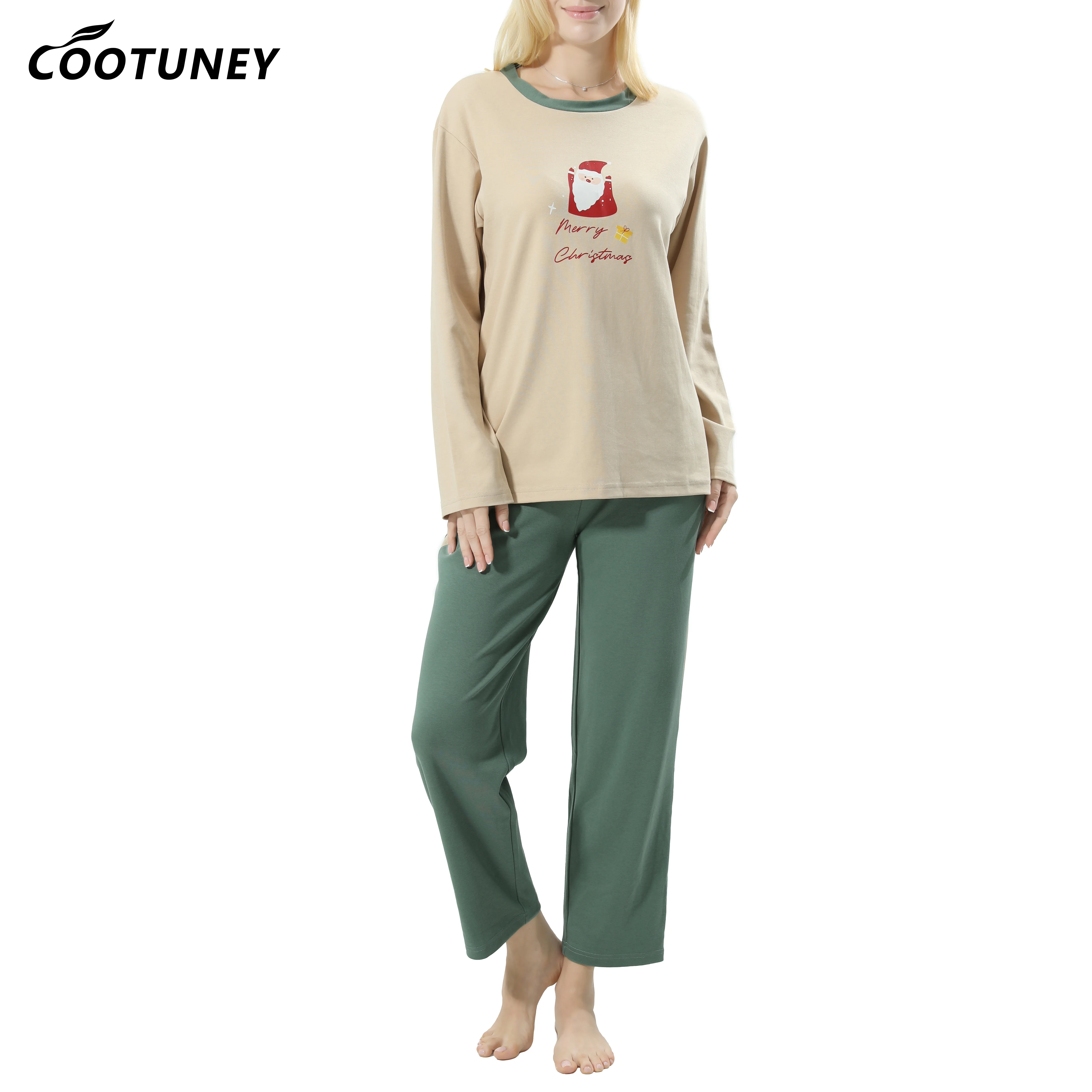 Stylish Soft Leisure Long Sleeve Two Piece Set Cotton Pajamas Women Lounge Wear