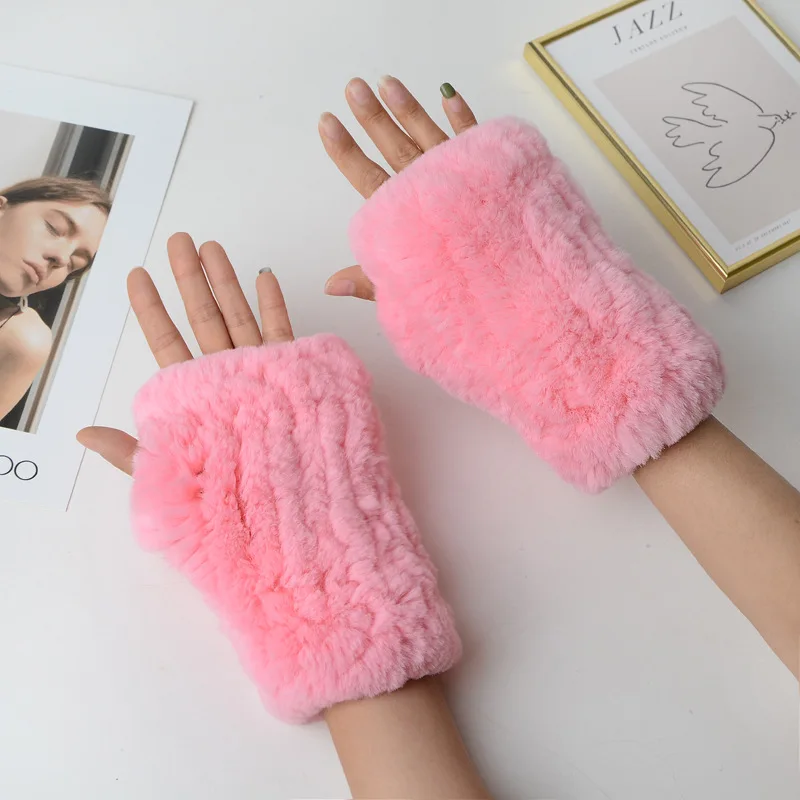 real rabbit fur texting gloves lady half-finger fur gloves for women rex rabbit fur fingerless  gloves