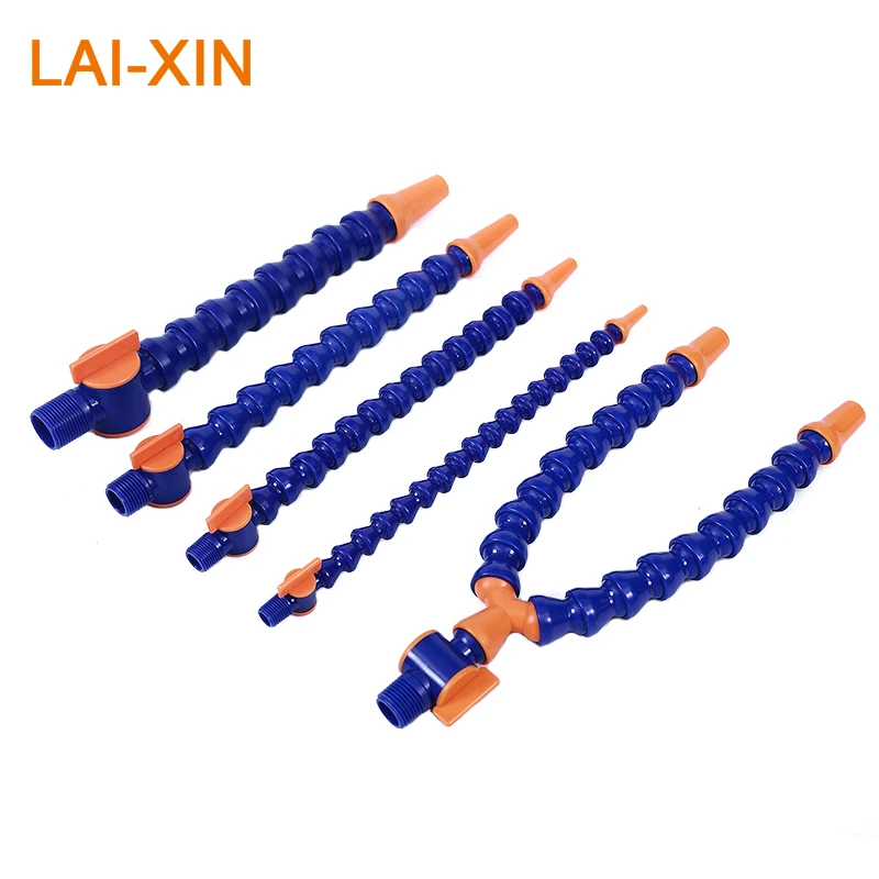 1/4 300mm Round Flat Plastic Flexible Water Oil Coolant Pipes Hoses With Switch For CNC Machine Lathe Milling Cooling Tube