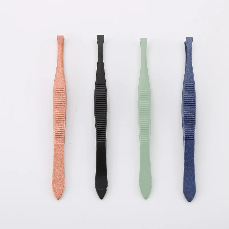 Personalized Professional Flat Tip Black Rose Gold Stainless Eyebrow Tweezers Colorful Makeup Eyelash Tweezers Private Label