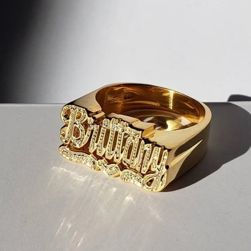 Cross-border European and American new custom alloy hip-hop style engraving personality name multi-color male and female rings