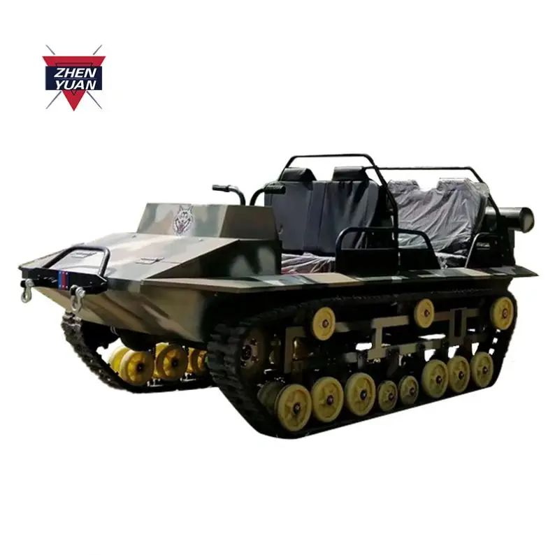 Electric Snowmobile with Steering Wheel Drive Single Ride Toy Tank Car ATV on Rubber Tracked Chassis Riding Machines