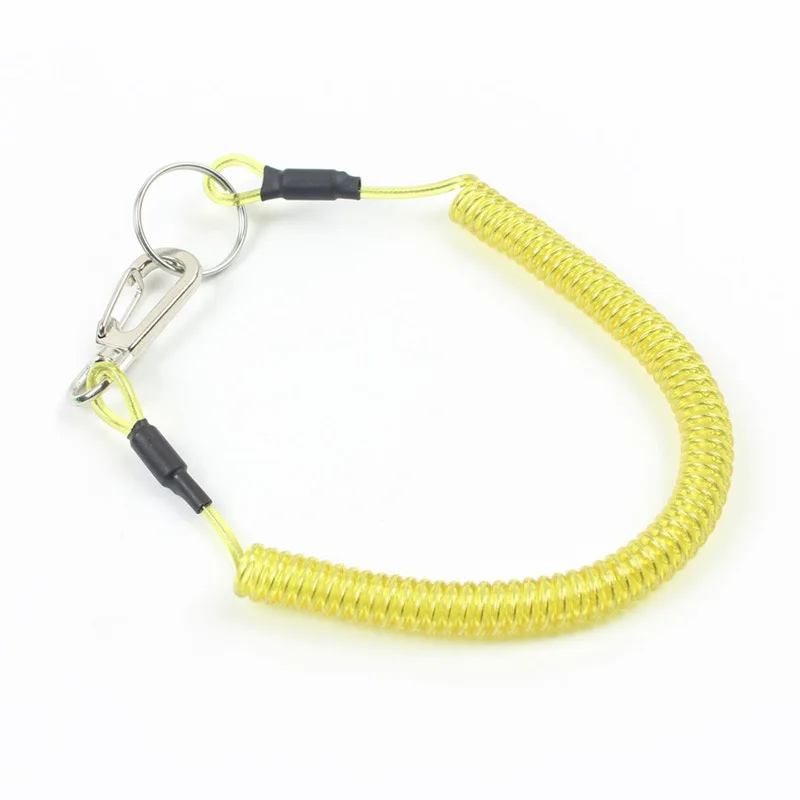 1.5m CoiCord Stretch Tether Key Chain Lobster Clasp Hook Lockable Cord Stripe Safty Rope Elastic Coil Fishing Lanyard Keychain