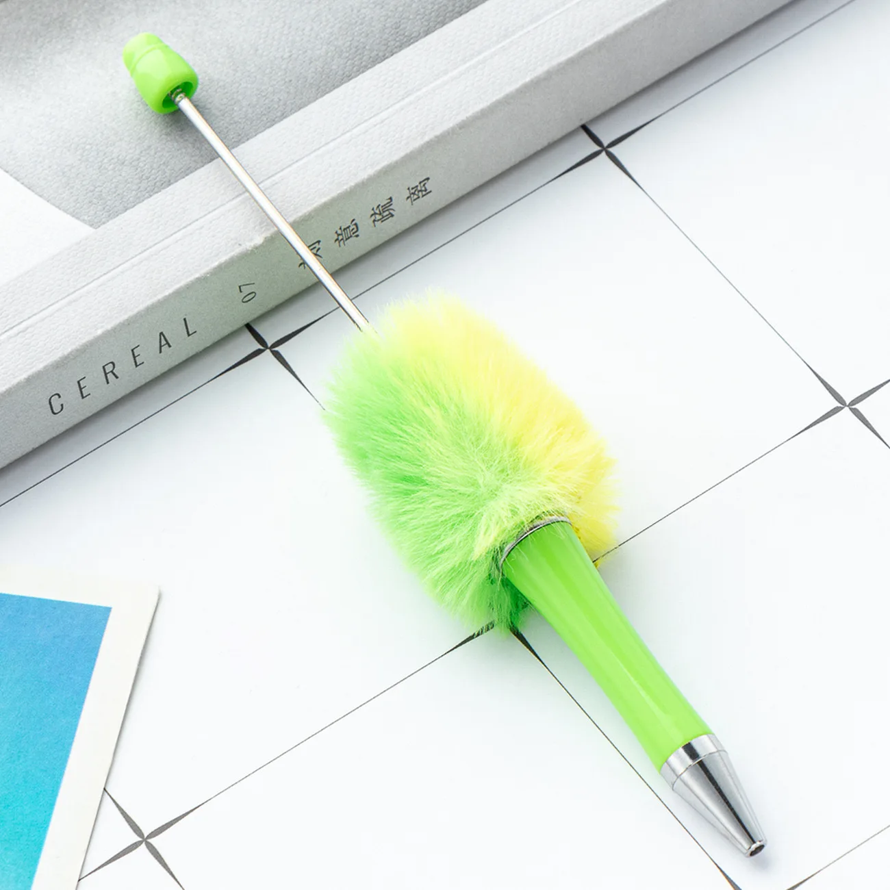 Cross border new cute plush ball bead pen multi-color plush ball bead pen gradient plush ball bead pen