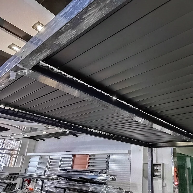 SUNC Modern Rainproof Aluminium Louvered Roofs Pergola With Screens and Lights with Screens and Lights Outdoor Aluminium Pergola