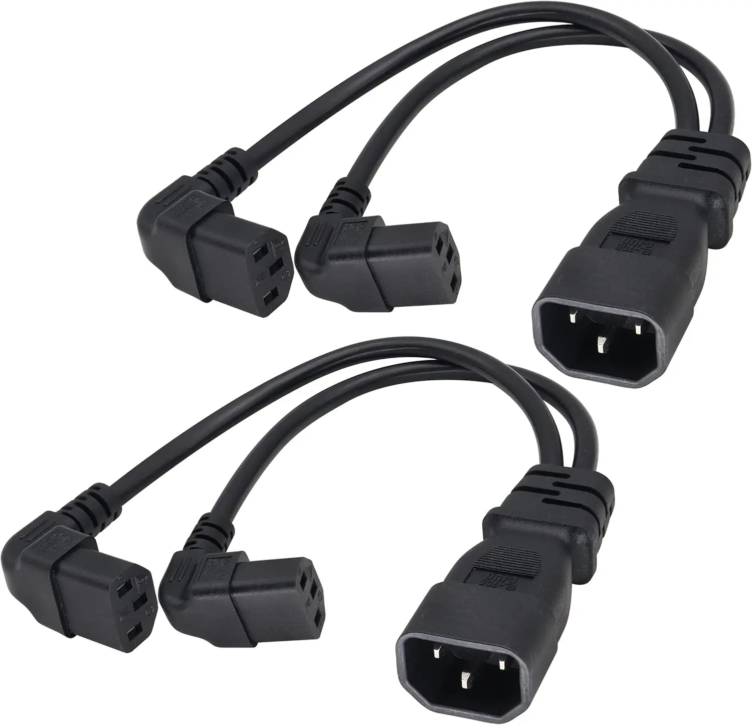 Black 10 Amp Cables CPU/PDU Power Cord C14 to 2x C13 Y Splitter Adapter Cable for powering computers, monitors