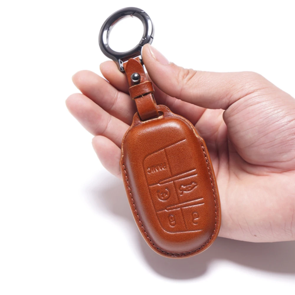 SweetPig Genuine Leather Car Key Cover for Jeep Grand Cherokee Compass Fiat Case Keychain Keybag 5 buttons key