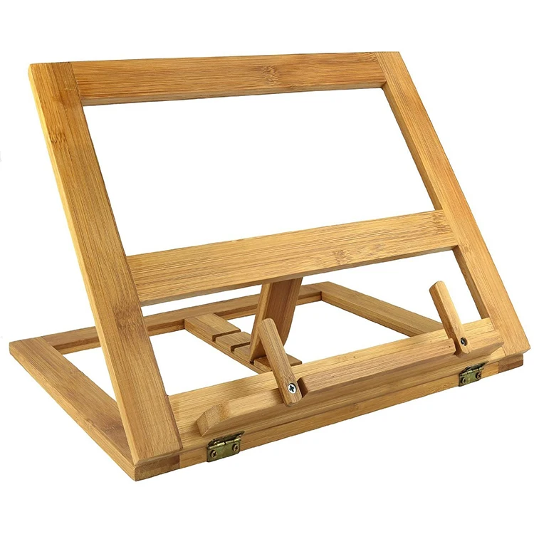 
4 Angle adjustments easy adjustable folding natural bamboo book reading stand 