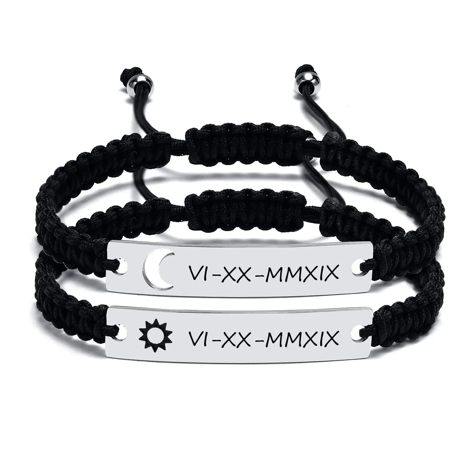 Yiwu Factory Wholesale Unisex Woven Bracelets Fashion Cutout Lettering Adjustable Braided Stainless Steel Bracelet Set For Lady